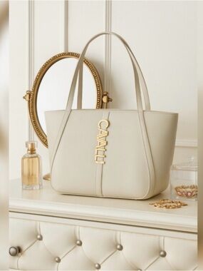 Cavalli Class Sandra Shopper Cream Tote with Gold Logo Hardware